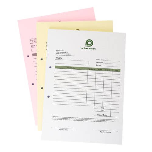 Deux piles de liasses autocopiantes en format portrait avec perforation  deux trous