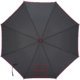 Parapluie automatique noir avec des accents colorés et une housse.
