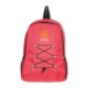 Sac  dos rouge avec fermeture  cordon et poche extrieure.