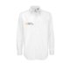 Chemise blanche en coton-polyester pour hommes, manches longues et patte boutonne.