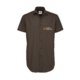 Chemise  manches courtes marron fonc en coton avec lasthanne et patte de boutonnage.