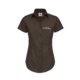 Chemisier en coton marron fonc  manches courtes pour femme.