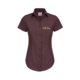 Blouse bordeaux en coton mlang  manches courtes et patte boutonne.