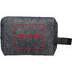 Trousse de toilette grise en feutre avec fermeture éclair et boucle de transport.