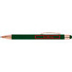 Stylo à bille vert avec stylet tactile et clip.