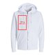Veste de survtement blanche  capuche, fermeture clair intgrale et poches kangourou.