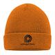 Bonnet en laine tricot�e orange avec texture c�tel�e.