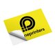 Autocollant jaune de forme personnalise, auto-adhsif.