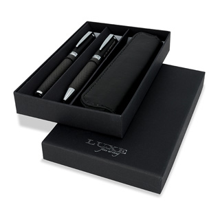 Parure de stylos bille et roller avec tui Carbon
