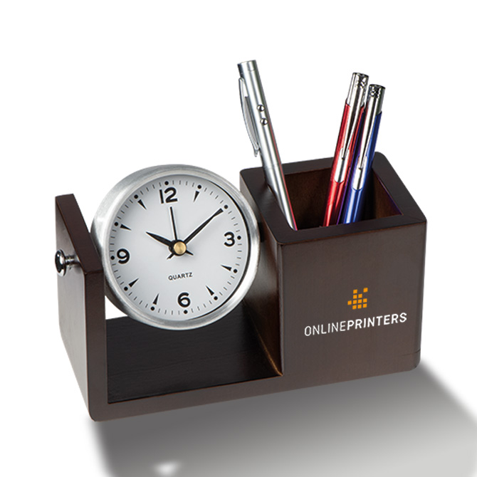 Horloge de table en aluminium & porte-stylos Plano
