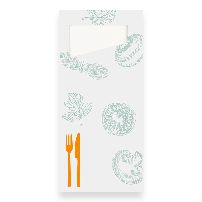 Sachets  couverts en papier + serviette cellulose, 9,0 x 19,7 cm