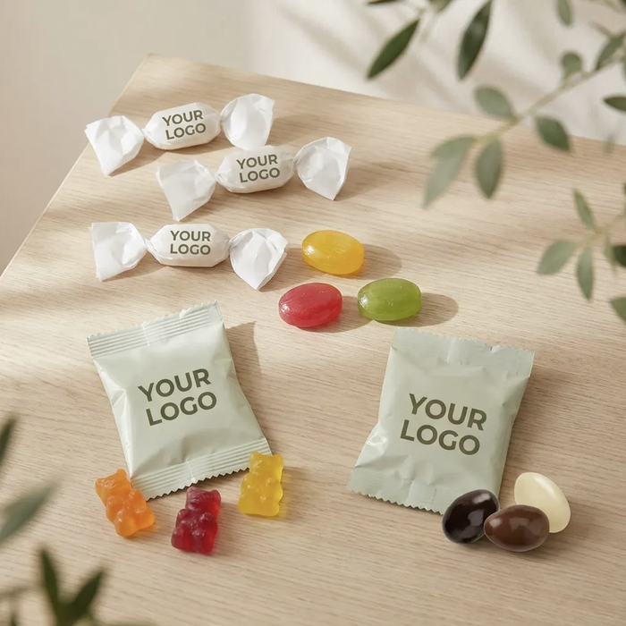 Image Bonbons dans des sachets publicitaires imprim�s