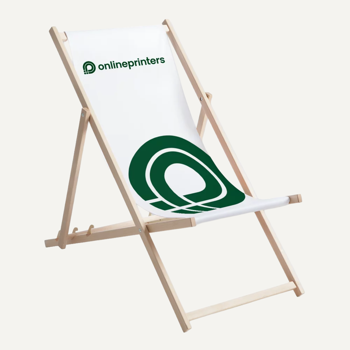 Image Chaise longue � structure en bois avec toile blanche imprim�e en vert