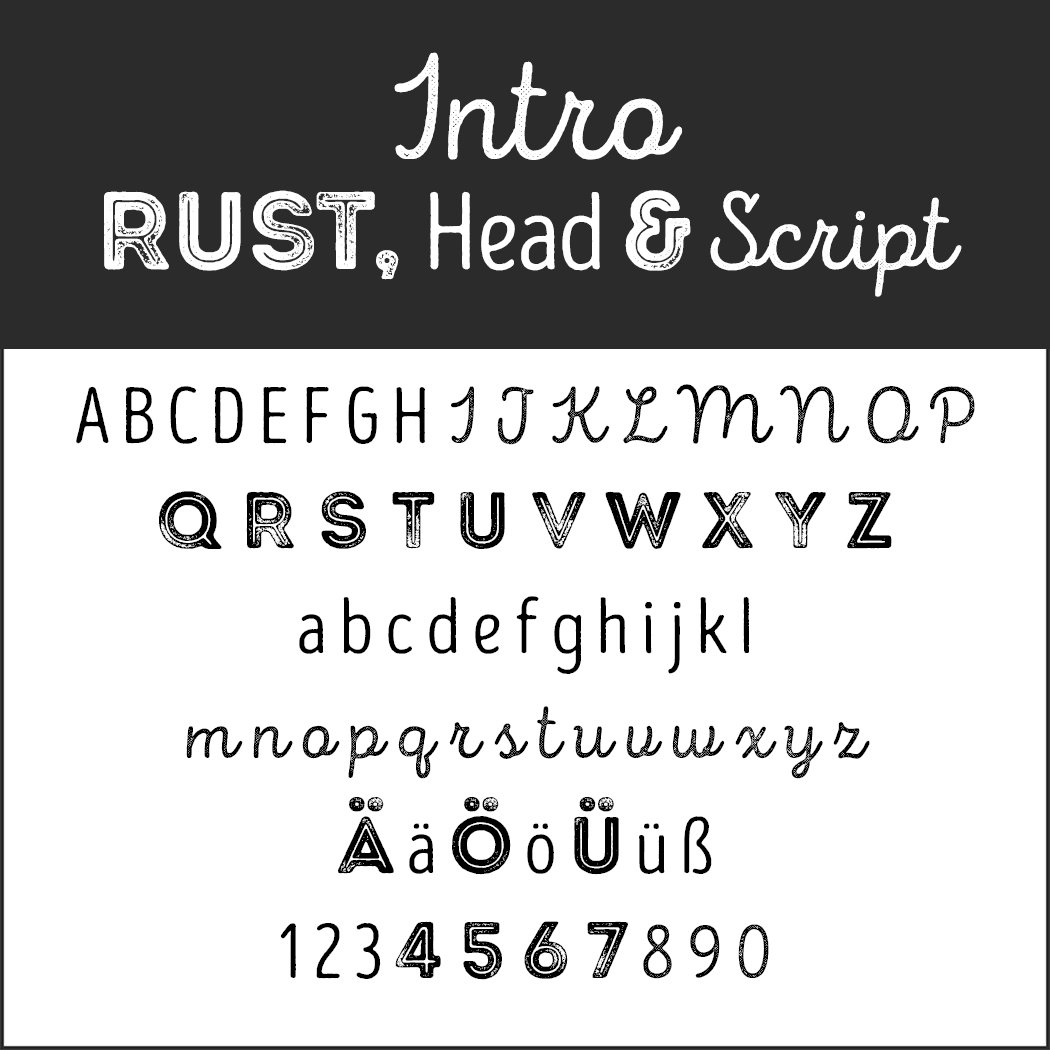 Vintage Fonts – années 50 – Intro Rust, Head et Script
