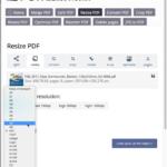 Une capture d'écran du site web PDFResizer.com présente son interface conviviale, où les options pour rogner un PDF sont clairement affichées. Le menu déroulant propose différents formats de papier, comme A0, A1 et A2. Le site est en anglais, avec des sections de la fenêtre du navigateur visibles.