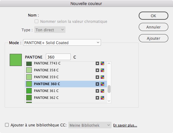 Das Pantone-Angebot in Adobe InDesign