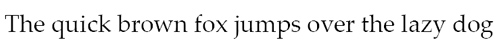 Texte présentant « Le renard brun rapide saute par-dessus le chien paresseux » dans une police serif typo nette sur un fond blanc immaculé.