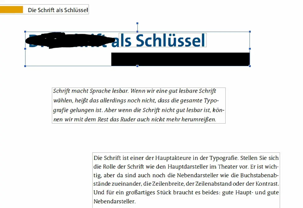 Le document intitulé « Die Schrift als Schlüssel » comprend deux sections. La première explore l'impact de la typographie sur la lisibilité, tandis que la seconde met en avant le rôle de la police de caractères dans le design, notamment l'espacement des lignes et des lettres, ainsi que le contraste. Pour des raisons de confidentialité, pensez à « PDF schwärzen » si nécessaire.