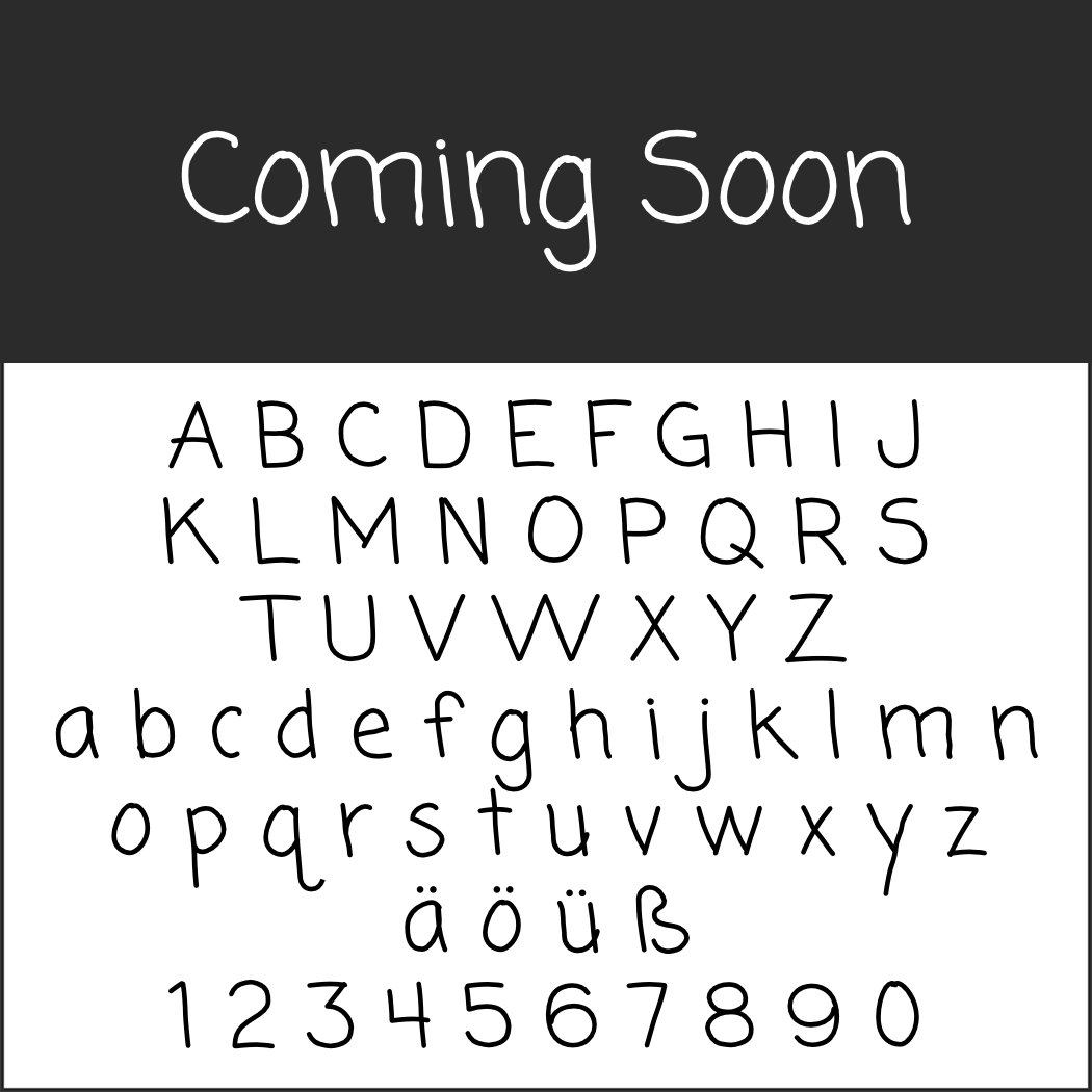 Une image en noir et blanc affiche les mots « Coming Soon » en haut, suivis de lettres majuscules et minuscules, de caractères spéciaux et de chiffres dans un style de polices d’écriture ludique.