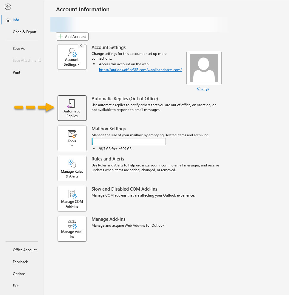 Screenshot - Microsoft Outlook Kontoinformationen