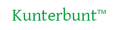 L'image montre le mot « Kunterbunt » en vert, suivi du symbole de marque (™). Le fond est blanc uni.