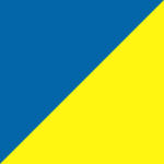 Un drapeau avec deux moitiés diagonales : la partie supérieure gauche est bleue et la partie inférieure droite est jaune.