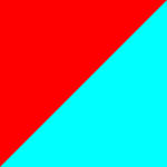 Un carré divisé en diagonale en deux triangles égaux, avec la moitié supérieure gauche en rouge vif et la moitié inférieure droite en cyan vif.