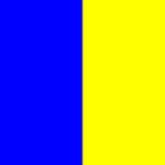 Un drapeau vertical bicolore avec du bleu à gauche et du jaune à droite.