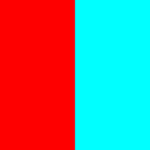 Image divisée avec du rouge sur la moitié gauche et du cyan sur la moitié droite.