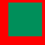 Un carré rouge avec un carré vert au centre, créant un motif géométrique simple et audacieux. Les deux carrés sont de couleur unie, le carré vert étant positionné symétriquement dans le carré rouge.